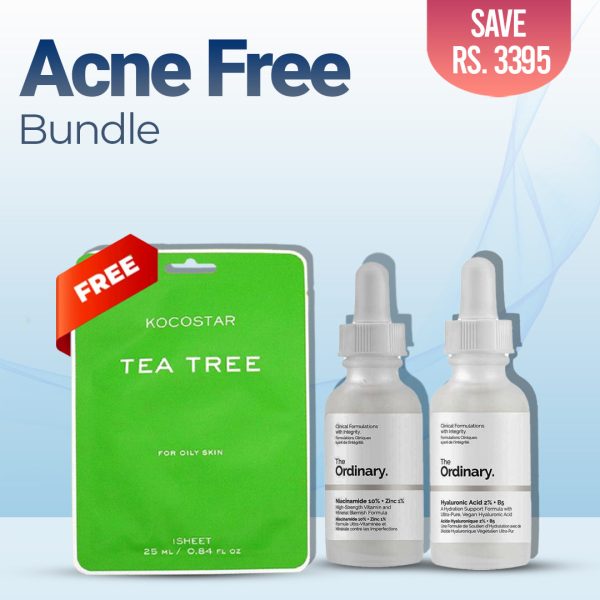 Acne Free Bundle - THE ORDINARY Niacinamide 10% + Zinc 1% - THE ORDINARY Hyaluronic Acid 2% + B5 - Kocostar Tea Tree Mask (Free) on Sale