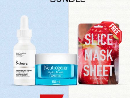 Boost Your Skin Bundle with Water Gel ( The Ordinary Niacinamide 10% + Zinc 1%, Neutrogena Face Moisturizer Water Gel Hydro Boost Normal to Combination Skin, Slice Mask Strawberry ) For Discount