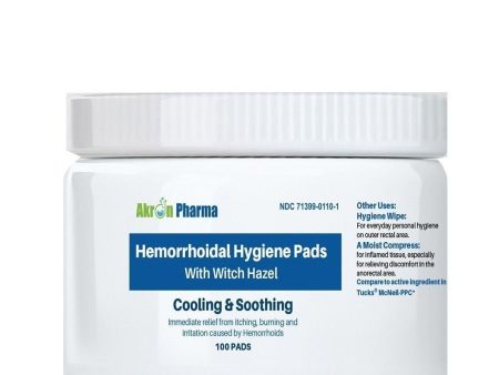 Akron Pharma Hemorrhoid Hygiene Pads w Witch Hazel 100Ct Discount